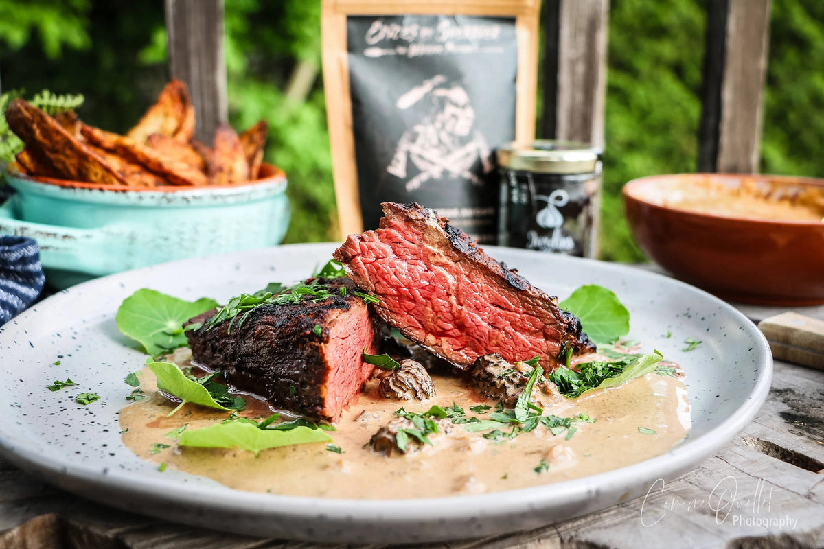 Bavette sauce ail noir aux morilles