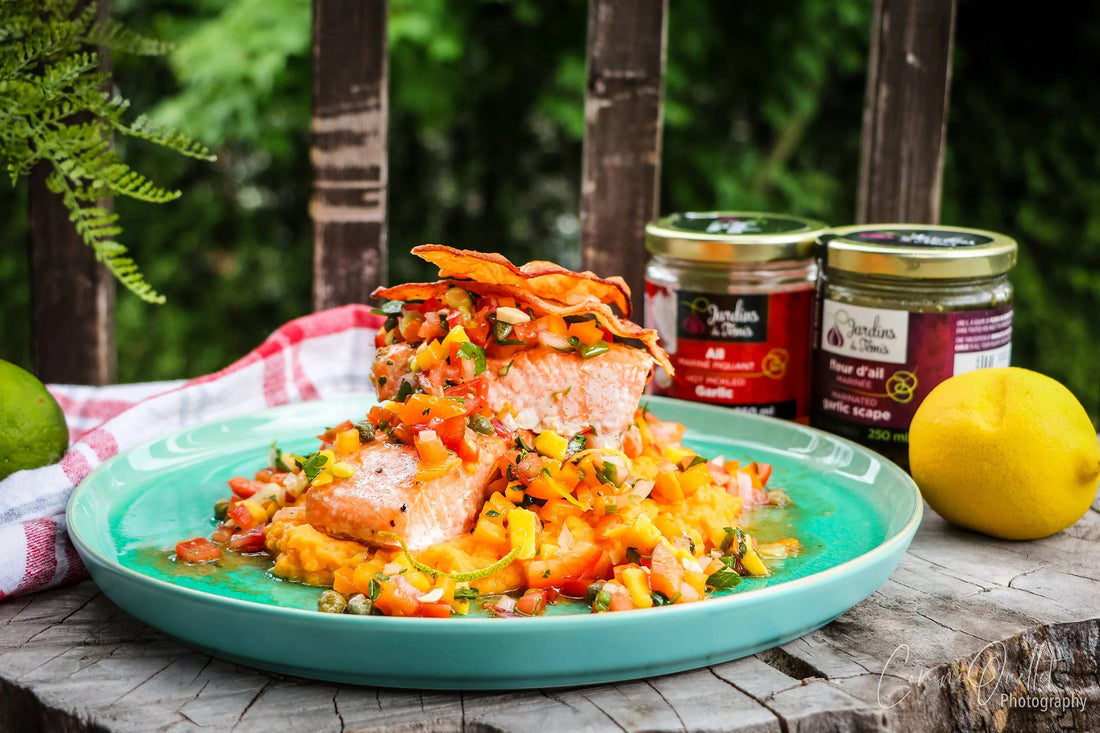 Saumon, sauce vierge à la manque