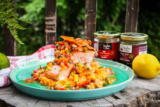 Saumon, sauce vierge à la manque