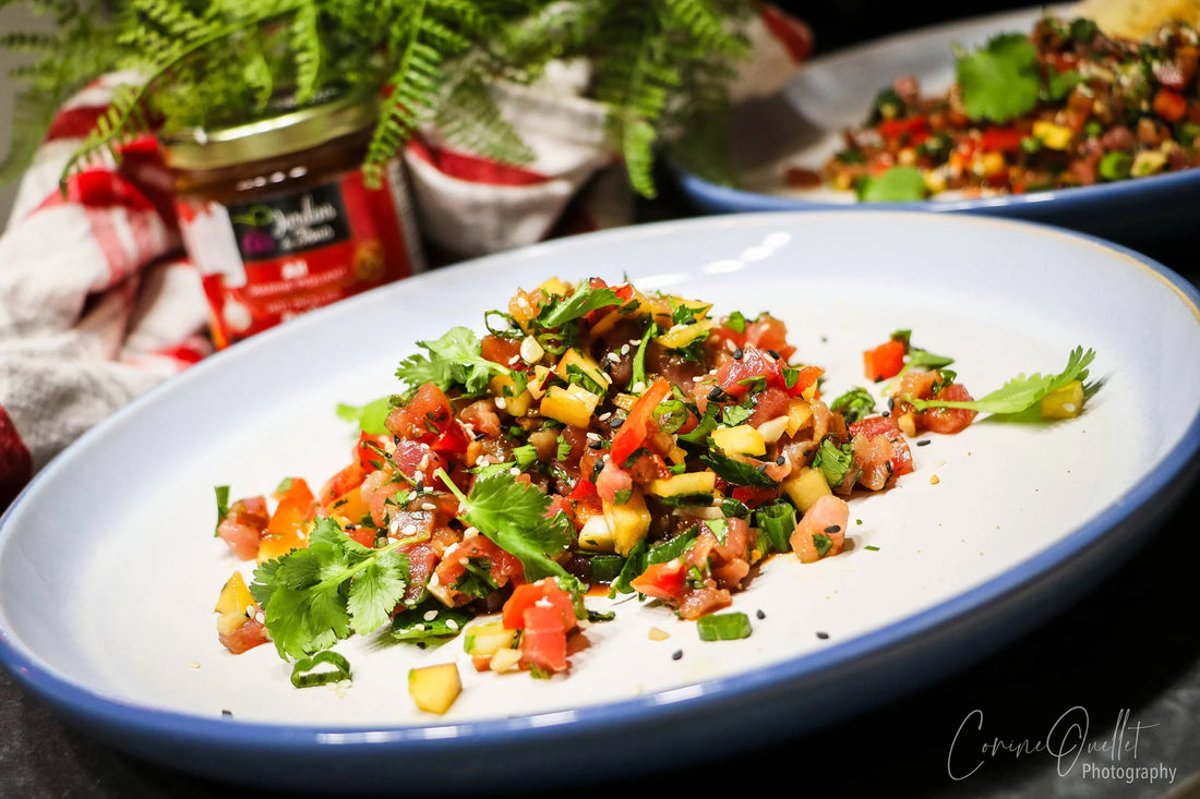 Tartare de thon a l'ail mariné piquant