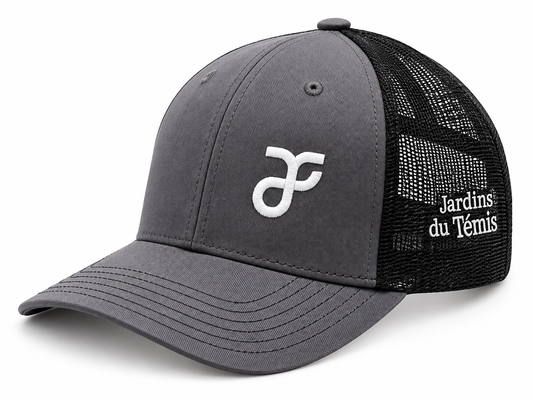 CASQUETTE 2 TON CHARCOAL ET FILET NOIR AVEC LOGO JARDINS DU TEMIS